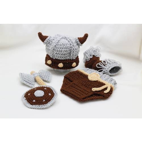 Crochet Baby Viking Costume Brown Gray Viking Outfit Newborn Shower Gift Norse Costume Scandinavian Mom Gift Photo Prop MADE TO ORDER