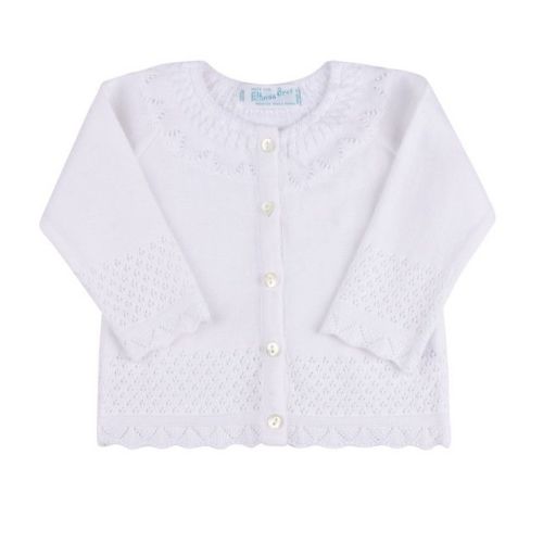 Pointelle Knit Ruffle Cardigan, White