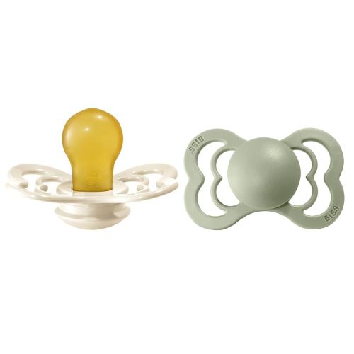 BIBS Pacifiers - Supreme Collection | BPA-Free Symmetrical Nipple | Natural Rubber Latex | Made in Denmark | Set of 2 Ivory/Sage Color Premium Soothers | Size 6-18 Months