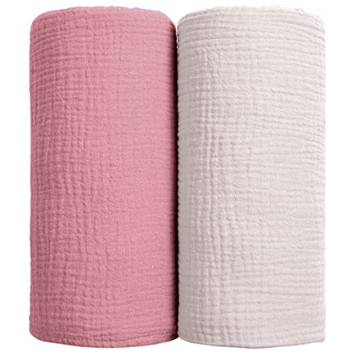 lulumoon Muslin Swaddle Blanket Baby - Cotton Swaddling Blanket Soft Baby Receiving Blankets Neutral 2Pack(Pink)