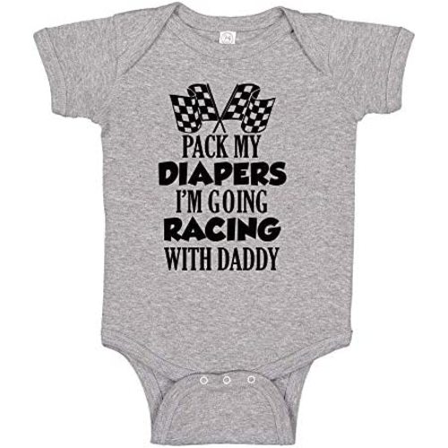 Pack My Diapers I'm Going Racing With Daddy Racing Baby One Piece or Toddler T-Shirt