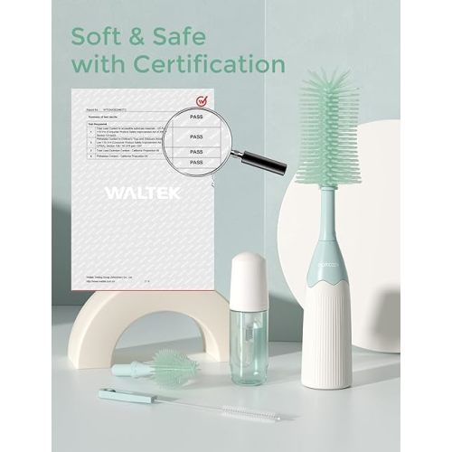 Momcozy Bottle Brush Kit, Innovative Push-Press Design for Better Cleaning - Baby Bottle Cleaner Brush for Baby Bottle, Breast Pumps, Nipples, and More - Can Generate Foam for Better Cleaning, Green
