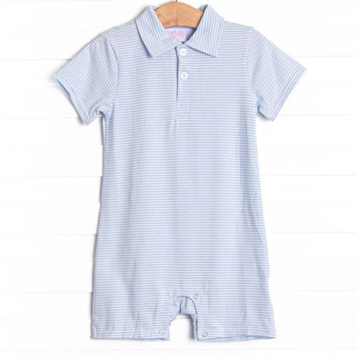 Levi Short Romper, Light Blue Stripe
–
Stitchy Fish