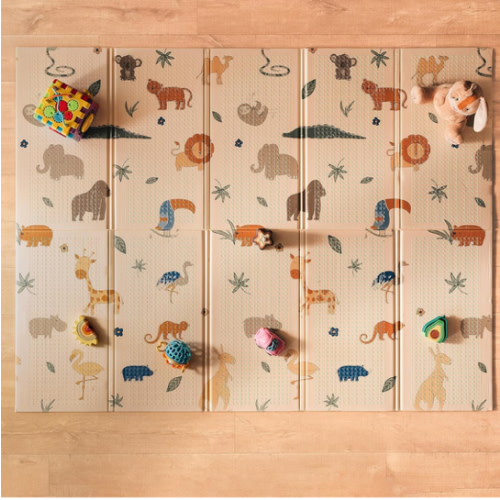 Nuby Reversible Baby Floor Mat - Foldable and Lightweight Baby Play Mat for Floor - Easy Storage and Travel - Safari