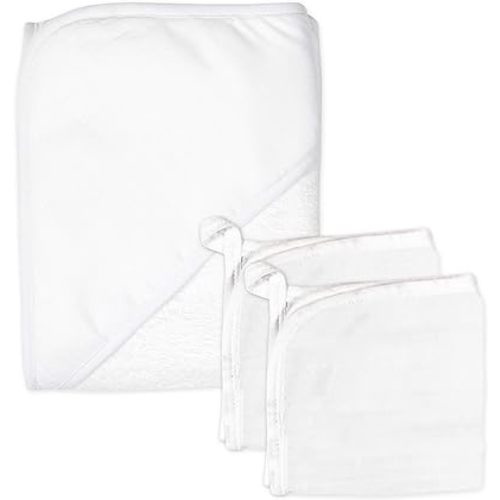 HonestBaby unisex baby 3-Piece Organic Cotton Hooded Towel & Washcloth Set Bandana, Bright White, One Size US