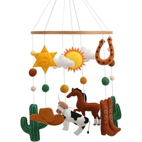 Western Mobile for Crib - Colorful high Contrast Gender Neutral Western Crib Mobile for a Cowboy Cowgirl Themed Nursery