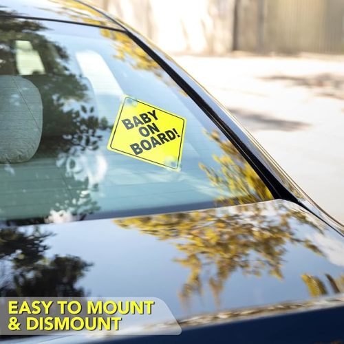 2PC Baby on Board Signs - 5 x 5 Car Signs Baby on Board - Kids on Board Car Sign - Baby in Car Sticker - Baby on Board for Cars with Suction Cups