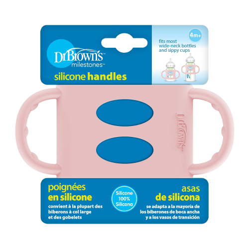 Dr. Brown's Milestones Wide-Neck Baby Bottle Handles, 100% Silicone, Light Pink, 4 Months+, 1-Pack