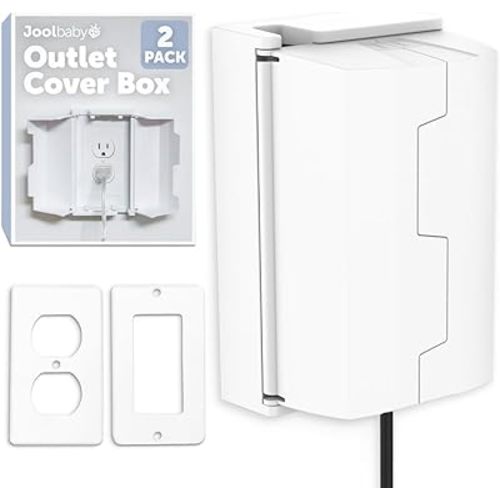 Outlet Cover Box for Child Safety (2 Pack) Duplex & Decorator Electrical Outlet Plates, Concealed Access Buttons, and Spacious Compartment - Jool Baby
