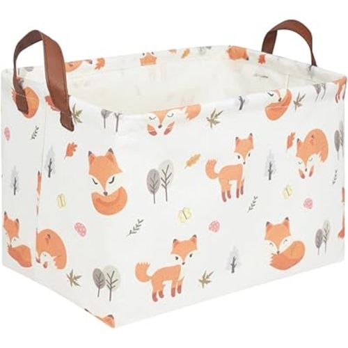 Rectangle Fox Basket,Collapsible canvas waterproof storage basket,Toy Organizer,Laundry Basket for Kid Rooms,Baby Room decor,Toy Basket,Woodland Nursery Decor,Gift Basket(Fox)