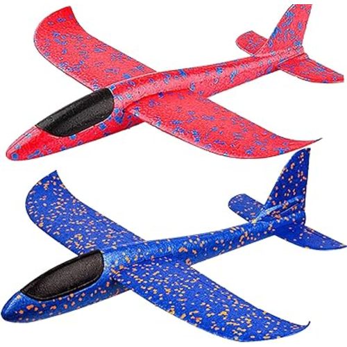 BooTaa 2 Pack Airplane Toys, 17.5" Large Throwing Foam Plane, 2 Flight Mode Glider, Flying Toy for Kids, Birthday Gifts for 3 4 5 6 7 8 9 10 11 12 Year Old Boys Girls, Outdoor Sport Toys Party Favors