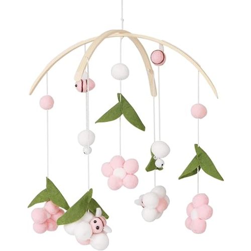 Baby Crib Mobile for Girls - Boho Bee Flower Mobile for Bassinet | Nursery Decor Soothe Toy | Baby Shower Set for Infant Bedroom Hanging Decoration