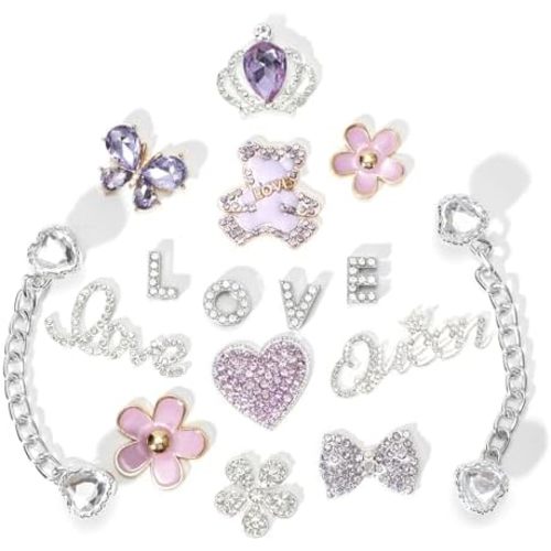 Bling Alloy Shoe Charms for Women,Flower,Butterfly Rhinestone Shoe Decoration Charms for Girls, DIY Girly Shoe Chains Charms for Party Favor
