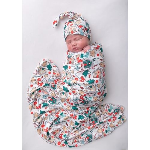 Christmas Baby Receiving Blanket Swaddle Blanket Infant Wrap Set with Beanie (Christmas 1)