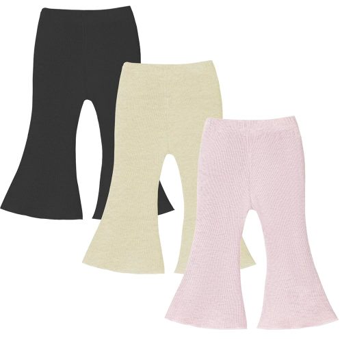U·nikaka 3 Pack Baby Girl Flare Pants Solid Toddler Leggings Newborn Ribbed Ruffle Bell Bottoms Cotton Infant Pants Trousers