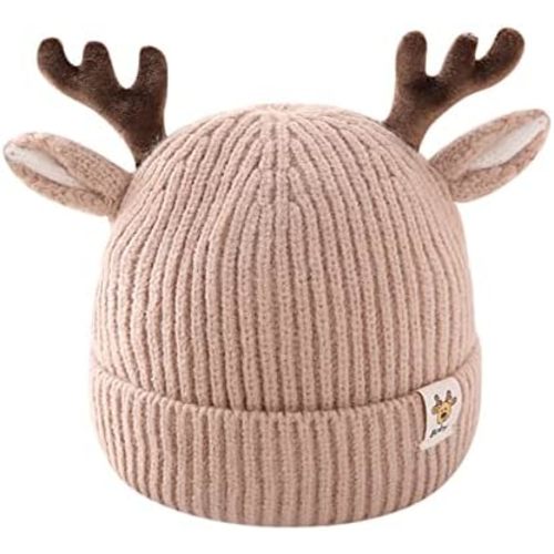 Baby Beanie Hat Cute Antlers Reindeer Crochet Knitted Hat Winter Warm Cap for Toddler Boys Girls