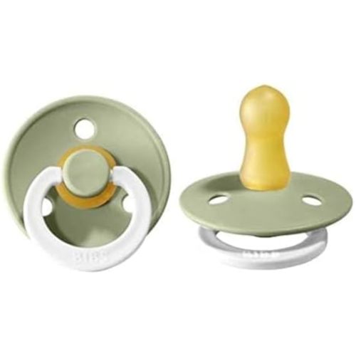 Bibs Pacifiers Color Collection, Set of 2 BPA-Free Latex Pacifiers Made in Europe, Round Nipple Baby Pacifier.