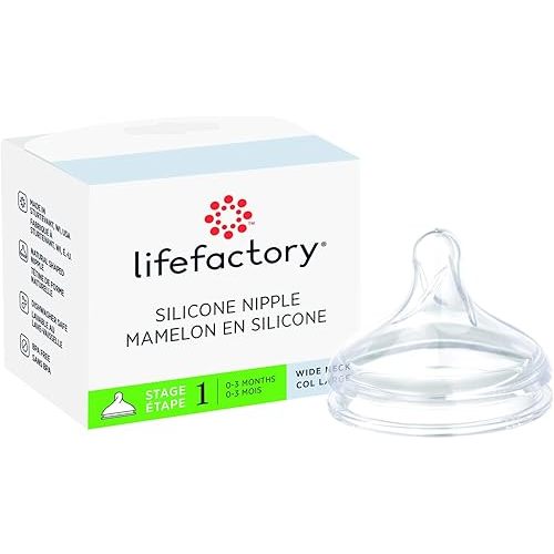 Lifefactory Stage 1 (0-3 Months) Wide Neck Silicone Nipple, 1-Pack, Clear, (LG8616)