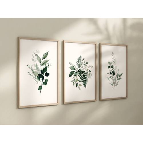 Set of 3 Botanical Greenery Art Prints Watercolor Foliage - Etsy