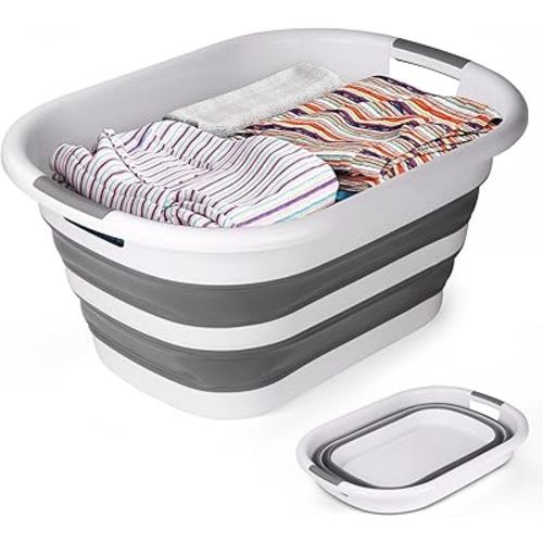 Collapsible Laundry Basket 40L(10.5 Gallon) – Plastic Foldable Pop-Up Hamper with 2 Grip Handles for Dorm Bedroom Bathroom