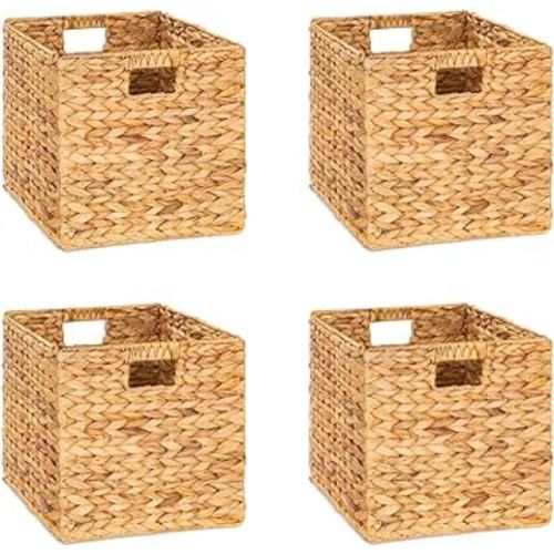 M4DECOR 10.5x10.5 storage cubes, wicker storage basket, wicker storage baskets for shelves, large wicker baskets for storage, wicker cube storage bins for Bedroom, Living Room (4 packs 10.5in)