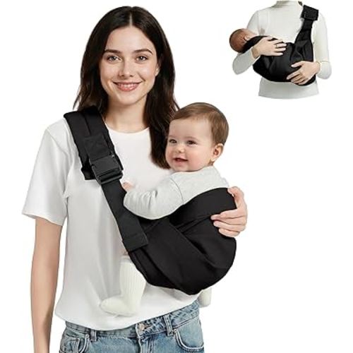 Baby Sling Carrier, Toddler Carrier Sling with Double Safety Buckle and Adjustable Shoulder Strap(7-30lbs), Baby Carriers One Size Fits All, Black