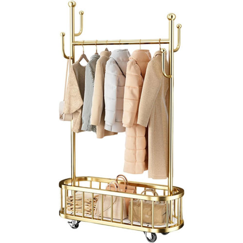 17 Stories Metal Clothing Rack with Wheels, Rolling Clothes Racks for Hanging Clothes, Standing Garment Rack with Storage Shelf and 4 Hooks,Clothes Hanger Racks for Bedroom,Closet,Living-room | Wayfair