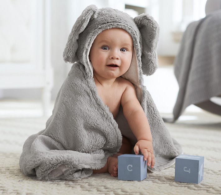 Pottery Barn Kids Faux Fur Elephant Baby Hooded Towel