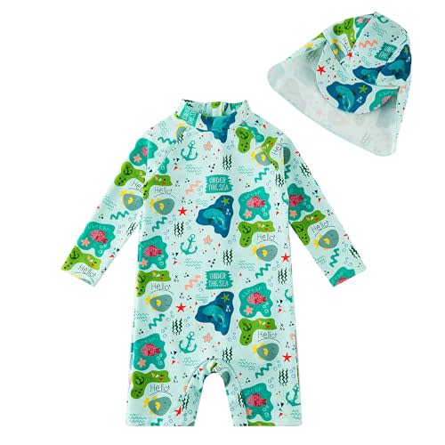 upandfast Baby/Toddler Swimsuit UPF 50+ Sun Protection One Piece Zipper Bathing Suit with Sun Hat Infant Beach Swimwear