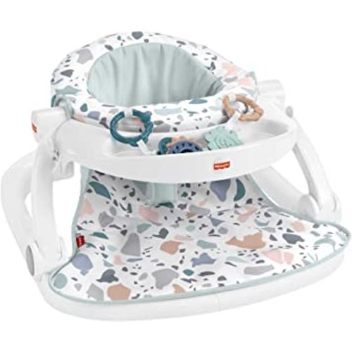Fisher-Price Portable Baby Chair with Tray and 2 Baby Toys, Sit-Me-Up Floor Seat, Pacific Pebble