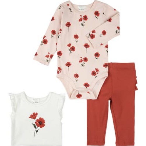Poppy Print 3-Piece Cotton Bodysuits & Ruffle Leggings Set