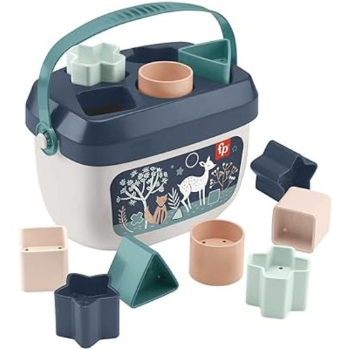 Fisher-Price Stacking Toy Baby’s First Blocks Set of 10 Shapes for Sorting Play Ages 6+ Months, Navy Fawn (Amazon Exclusive)