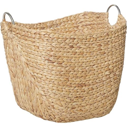 Deco 79 Seagrass Handmade Large Woven Storage Basket with Ring Metal Handles, 21" x 17" x 19", Brown