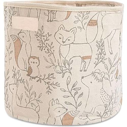 Crane Baby Woodland Nursery Basket, Animal Nursery Decor, Fabric Storage Bin, Collapsible Forest Decor, Hamper with Handles for Toys, Laundry, and Baby Items