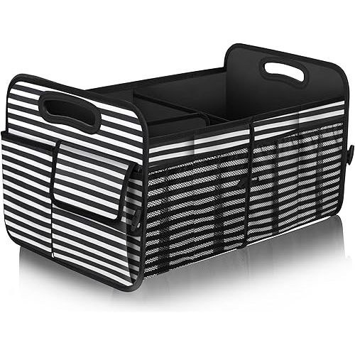 Femuar Car Trunk Organizer,Car Storage Organizer with 72L Large Capacity Waterproof Collapsible and 11 Pockets,Trunk Organizer for Car Suv/Jeep/Sedan, Large Size, Stripe