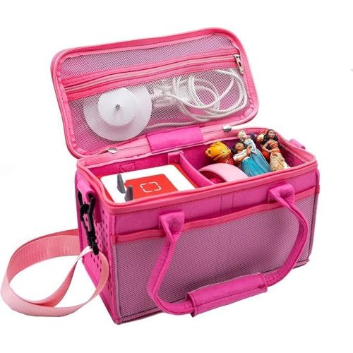 Lightweight Carrying Case for Toniebox Starter Kit – (Hot Pink with Shoulder Strap) | Travel Organizer with Mesh Pockets & Zipper Lid for Tonies Characters