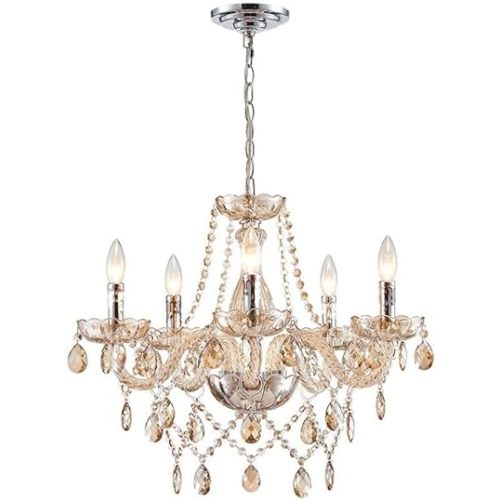 Saint Mossi 5 Light Modern K9 Crystal Chandelier for Dining Room, Pendant Ceiling Lighting Fixture for Bedroom, Living Room, Champagne Crystal