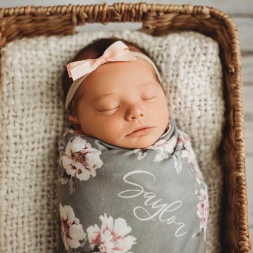 Saylor's Sage & Blush Floral Personalized Baby Name Swaddle