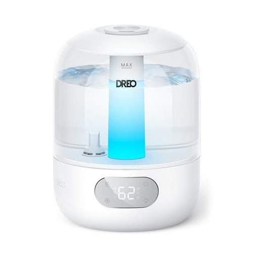 Dreo Humidifiers for Bedroom, 3L Top Fill 30H & 26dB Quiet Runtime for Large Room, Cool Mist Ultrasonic Humidifier with Humidity Sensor, Night Light for Home, Baby, Nursery, Plants, 360° Nozzle, White