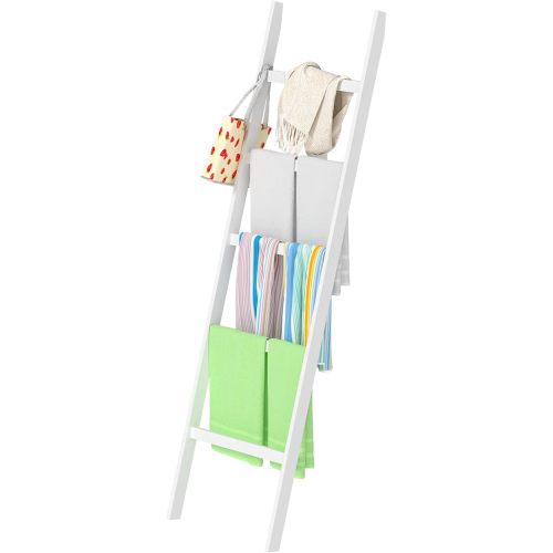 Blanket Ladders for The Living Room, 5-Tier Blanket Holder, Wall-Leaning Blanket Rack, Ladder Shelves, Wooden Quilt Ladder, Farmhouse Decor, Scarf Ladder Shelves for Living Room, Bedroom