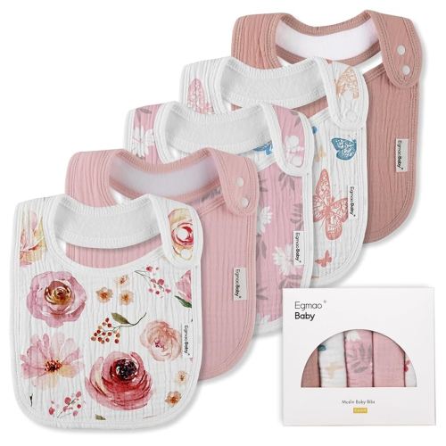 Muslin Bibs for Baby Boys Girls,Organic Muslin Baby Bib for Drooling and Teething,Soft Bandana Drool Bibs 5 Pack