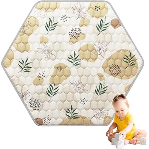 HOMBYS Hexagon Playpen Mat, 52x45 Thicken Soft Playpen Mat Fits Hexagon Portable Play Yard & Playpen, Washable Baby Play Mat Non-Slip Mat for Toddler Kids Crawling & Play, (Leaf Pattern)