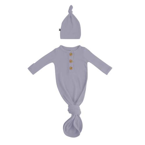 Ribbed Knotted Gown with Hat Set in Haze