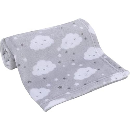 NoJo Little Love Super Soft Gray and White Clouds and Stars Plush Baby Blanket