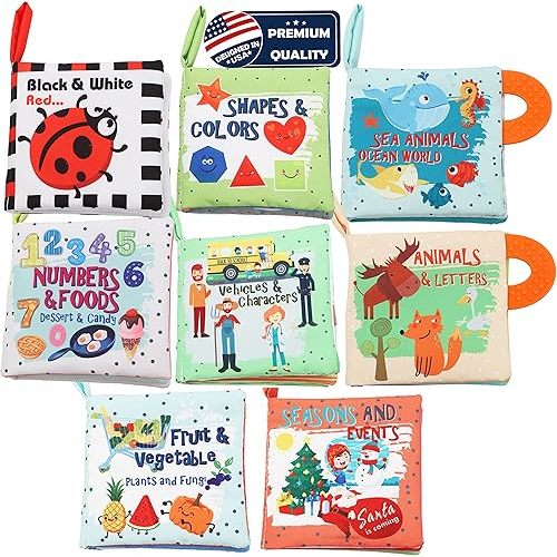 Baby Books Toys Gifts, Touch and Feel Cloth Crinkle Books for Babies,Infant Toddler Baby 0-3-6-12-18 Months,Early Learning Toys 6 to 12 Months 1-2 Years Old, Easter Shower Gift for Boys Girls,8 PCS