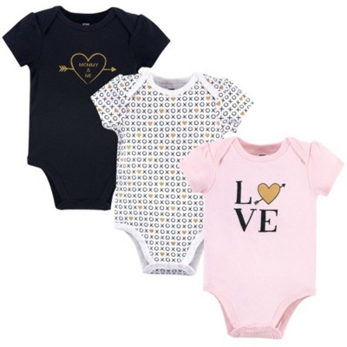 Hudson Baby Infant Girl Cotton Bodysuits 3pk, Love Xoxo, 3-6 Months