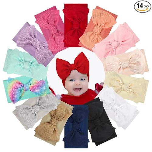 Baby Headbands - Handmade Elastic Nylon Hairbands with Hair Bows for Newborns, Girls, Toddlers, and Kids in Black, Red, Pink