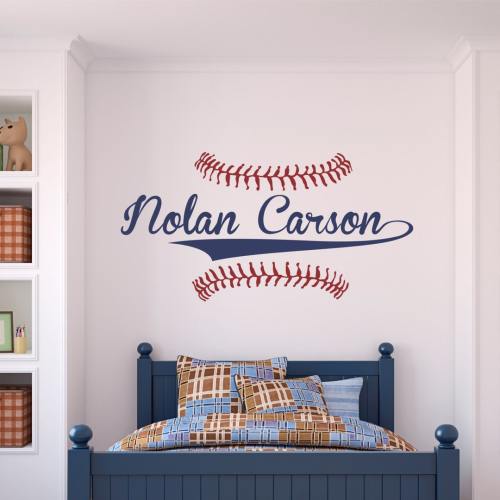 Personalized Name Baseball Wall Decal - Custom Name Baseball Wall Sticker - Vinyl Decal Monogram Boys Room - Childrens Nursery Wall Decor