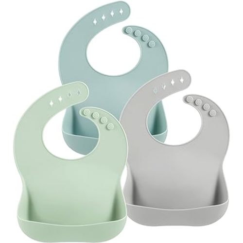 PandaEar 3 Pack Silicone Baby Bibs for Boys Girls| Waterproof Toddler Bibs| Adjustable Unisex Baby Bibs for Eating| BPA Free Soft Durable Silicone Bibs with Large Food Catcher