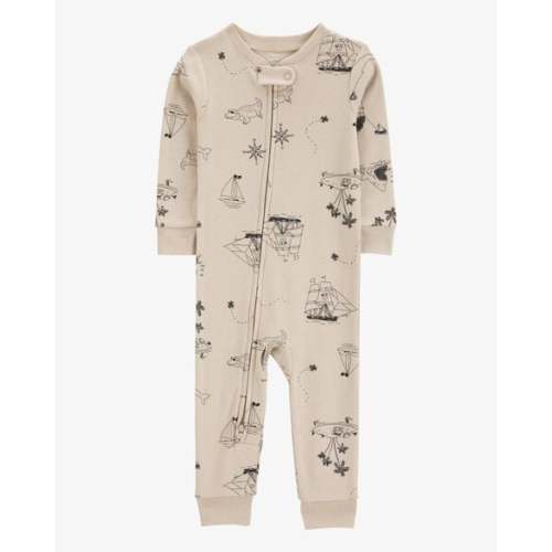 Baby Boy Pirate Print Snug Fit Cotton Footless 1-Piece Pajamas - Khaki - Carter's | Carter's